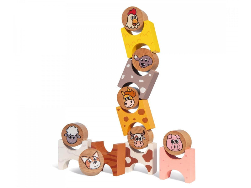 Eichhorn Wooden Stacking Game Farm Animals 14 pieces.