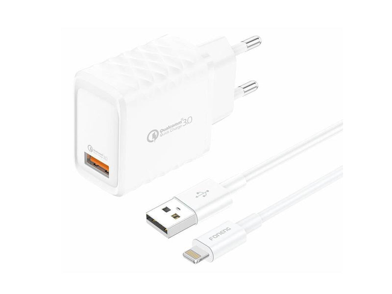 Foneng EU54 USB-A 3A mains charger (White) + USB-A to Lightning cable