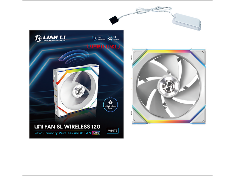Lian Li UNI FAN SL Wireless Reverse White - Gehäuselüfter - 120mm - Weiß mit RGB-Beleuchtung - 29 dBA