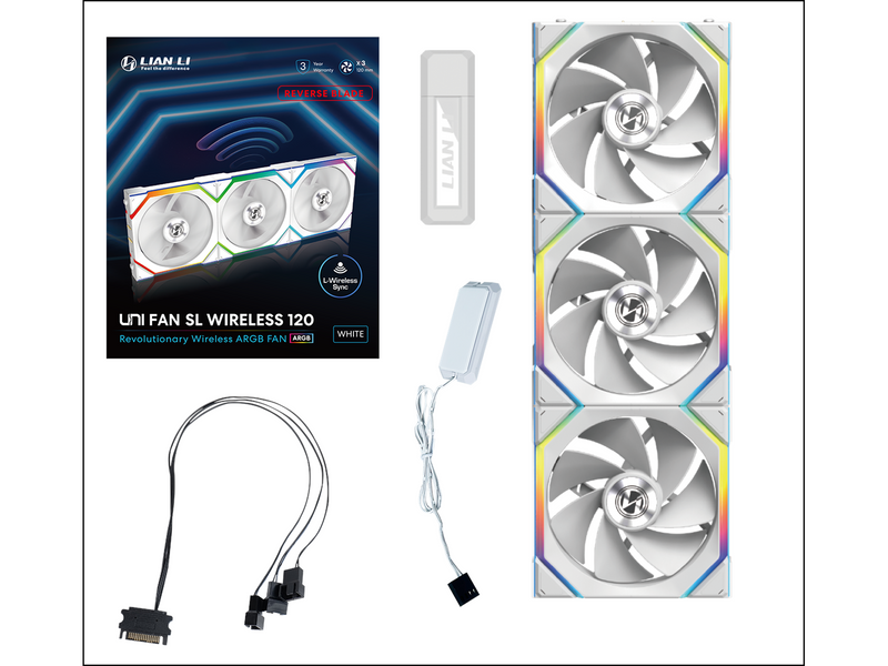 Lian Li UNI FAN SL Wireless Reverse 3-pack White - Gehäuselüfter - 120mm - Weiß mit RGB-Beleuchtung - 29 dBA