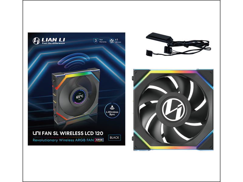 Lian Li UNI FAN SL Wireless LCD Black - Gehäuselüfter - 120mm - Schwarz mit RGB LED - 29 dBA