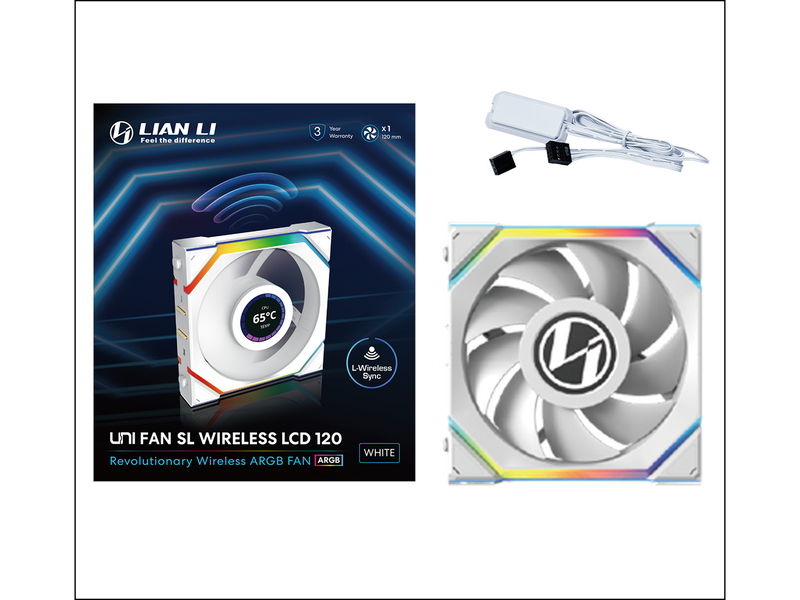 Lian Li UNI FAN SL Wireless LCD White - Gehäuselüfter - 120mm - Weiß mit RGB-Beleuchtung - 29 dBA