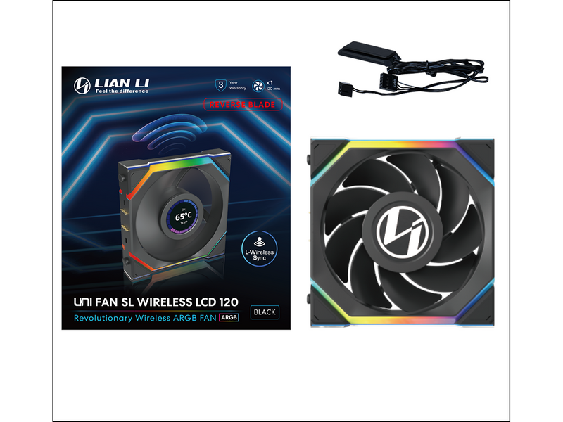 Lian Li UNI FAN SL Wireless LCD Reverse Black - Gehäuselüfter - 120mm - Schwarz - 29 dBA