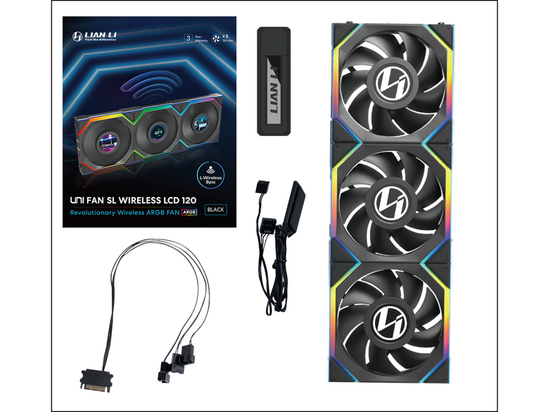 Lian Li UNI FAN SL Wireless LCD 3 pack Black - Gehäuselüfter - 120mm - Schwarz - 29 dBA