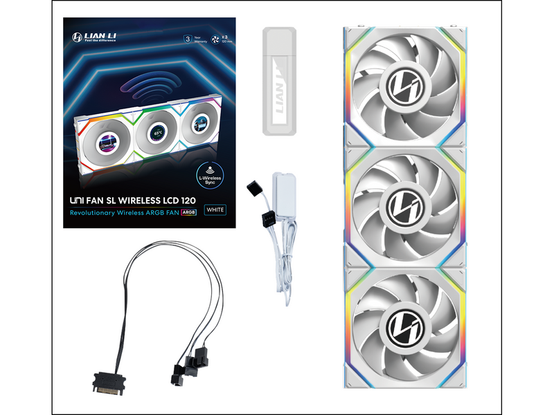 Lian Li UNI FAN SL Wireless LCD (3-pack) White - Gehäuselüfter - 120mm - Weiß - 29 dBA