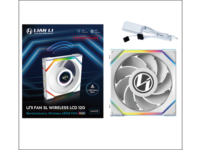 Lian Li UNI FAN SL Wireless LCD Reverse White - Gehäuselüfter - 120mm - Weiß mit RGB-Beleuchtung - 31 dBA