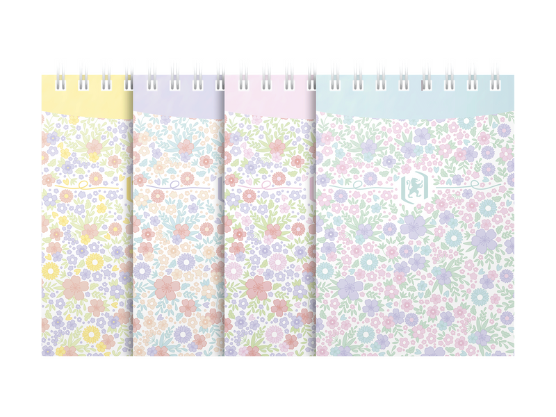 Oxford Floral Notizblock A7, Kopfspiralbindung, 70 Blatt, liniert, sortierte Farben