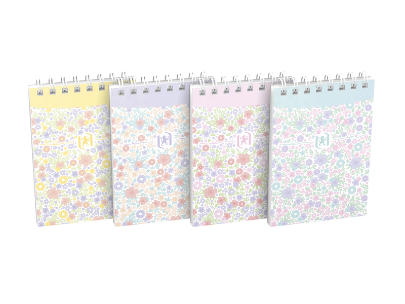 Oxford Floral Notizblock A7, Kopfspiralbindung, 70 Blatt, liniert, sortierte Farben
