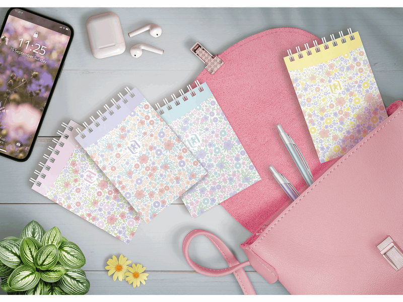 Oxford Floral Notizblock A7, Kopfspiralbindung, 70 Blatt, liniert, sortierte Farben