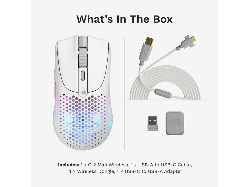 Glorious Model O 2 Mini Wireless - Matte White - Gaming Maus (Weiß mit RGB Licht)