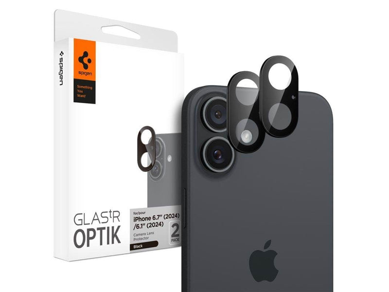 Spigen Glass tR Optik 2 Pack for iPhone 16/16 Plus - Black