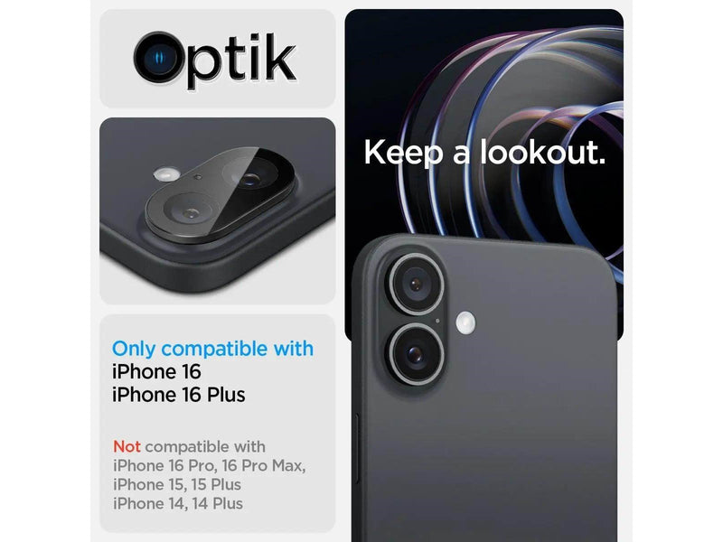 Spigen Glass tR Optik 2 Pack for iPhone 16/16 Plus - Black