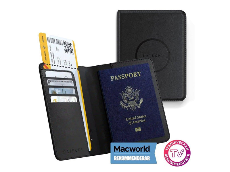 Satechi Vegan-Leather Passport Cover with Find My tracker - Black