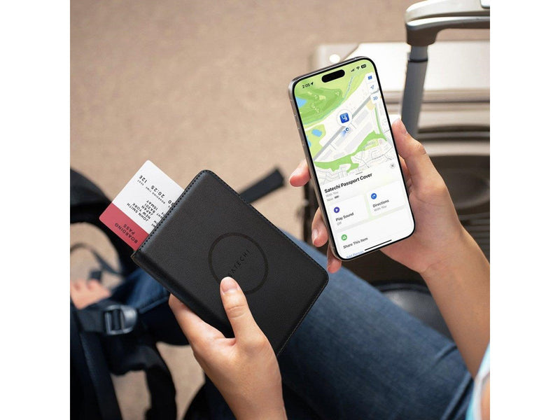 Satechi Vegan-Leather Passport Cover with Find My tracker - Black