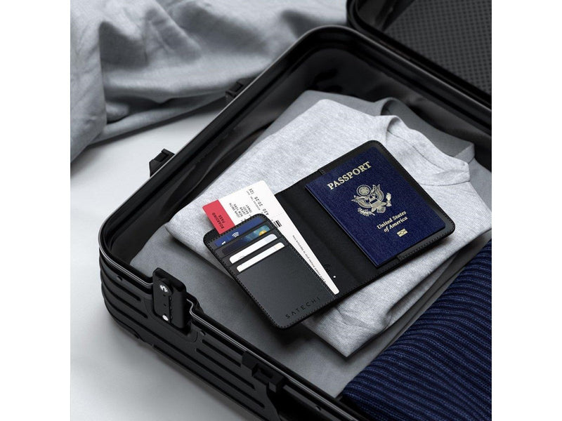Satechi Vegan-Leather Passport Cover with Find My tracker - Black