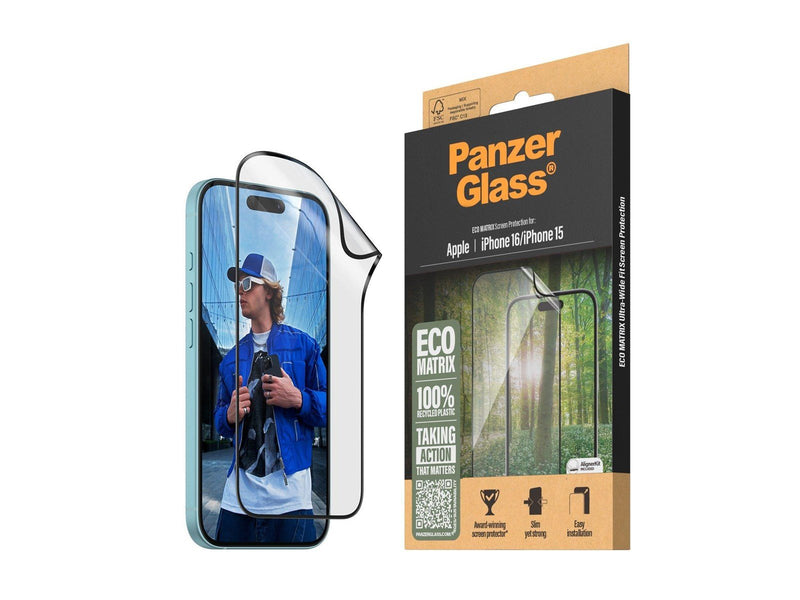 PanzerGlass Eco MATRIX Screen Protector iPhone 16 | 15 | Ultra-Wide Fit