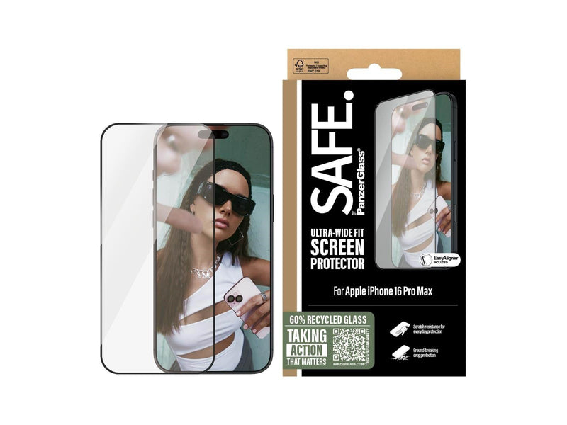SAFE. by PanzerGlass Screen Protection w. Black Frame iPhone 16 Pro Max | Ultra-Wide Fit