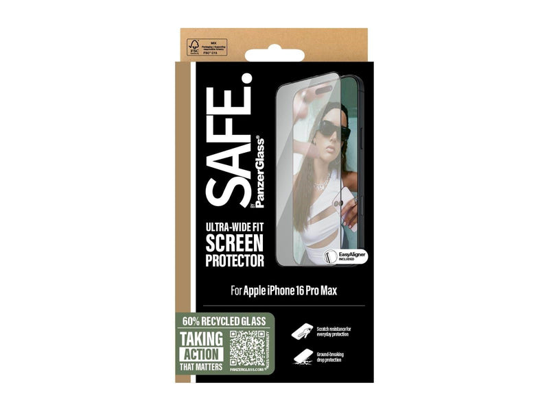 SAFE. by PanzerGlass Screen Protection w. Black Frame iPhone 16 Pro Max | Ultra-Wide Fit