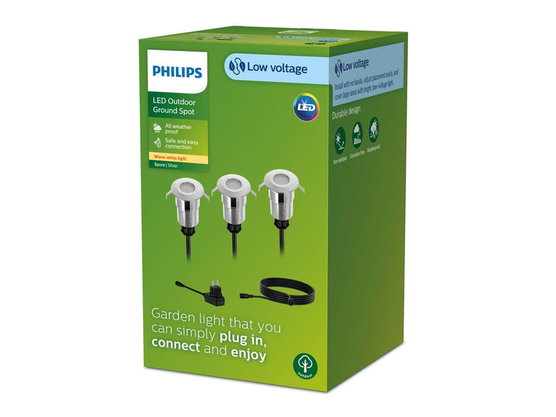 Philips Spore ground spotlights 1W 2700K silver 3-pack