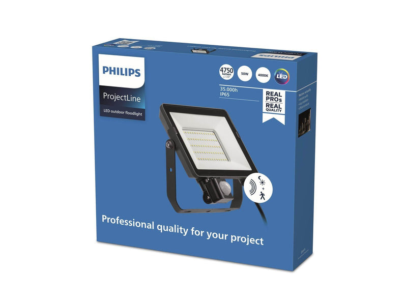 Philips Flutlichtstrahler mit Sensor, LED 50W, 4000K, schwarz