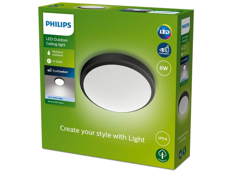 Philips Doris Ceiling 6W 40K Black IP54 HV