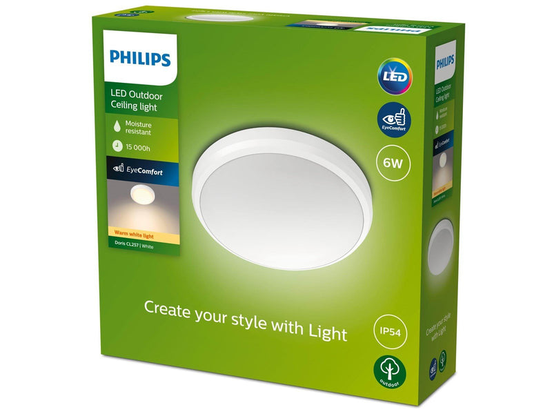 Philips Doris Ceiling 6W 27K White IP54 HV