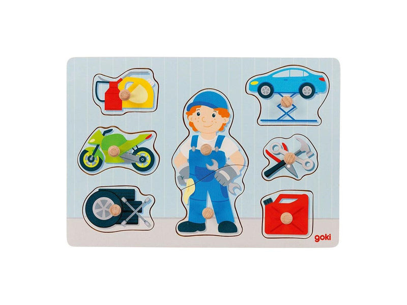 Goki Wooden Stud Puzzle Mechanic 8 pcs. Holz