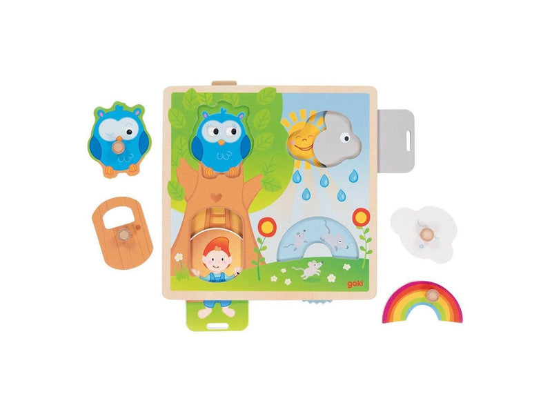 Goki Wooden Background Shapes Puzzle Weather 4pcs Holz