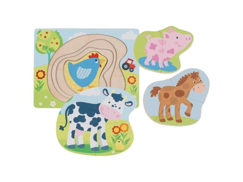 Goki Wooden Layer Puzzle Farm Animals 10 pcs. Holz