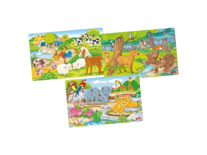 Goki Wooden Jigsaw Puzzle Animals Set of 3 Holz
