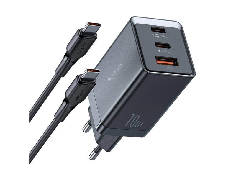 Mcdodo GaN CH-1543 network charger 2x USB-C 1x USB 67W + USB-C to USB-C 2m cable (black)