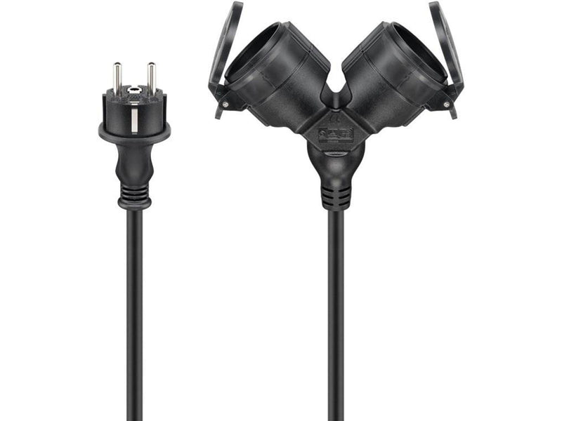 Pro Outdoor Double Extension Cable - Power (CEE 7/7) - Type E/F Plug - 25 m - Schwarz