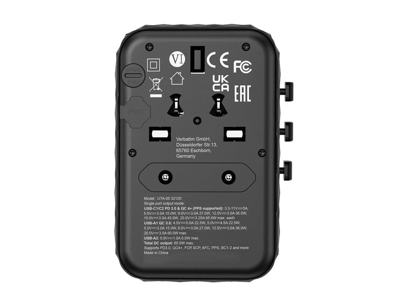 Verbatim UTA-05 power adapter - GaN III universal - 2 x USB-C 2 x USB - 65 Watt