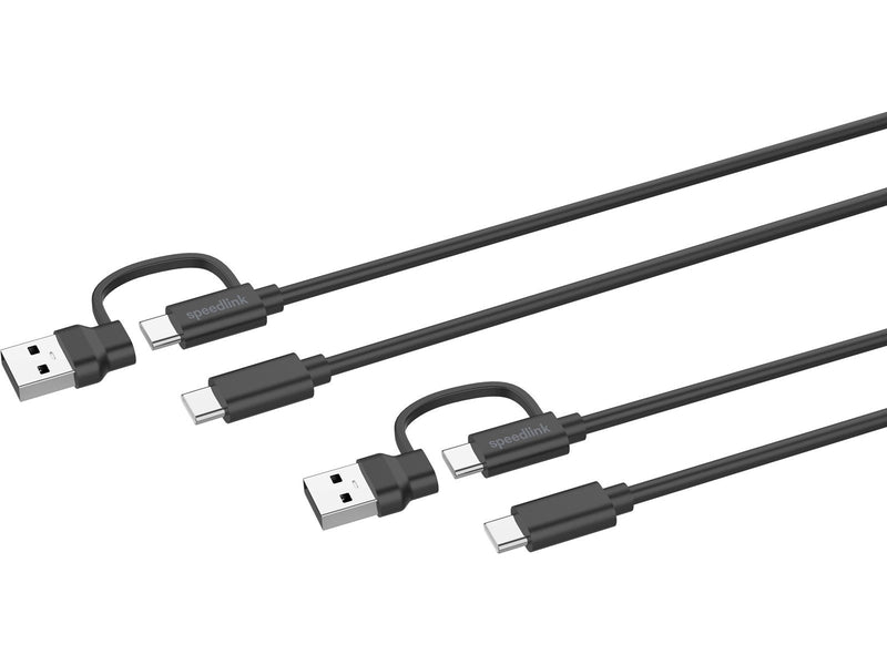 Speed-Link STREAM Play + Charge USB-C/A to USB-C Cable Set - Black - Wired Charging cable for wireless game controller - Sony Pl