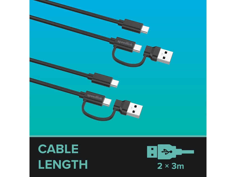 Speed-Link STREAM Play + Charge USB-C/A to USB-C Cable Set - Black - Wired Charging cable for wireless game controller - Sony Pl