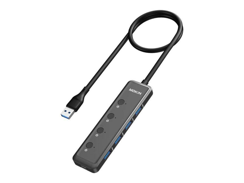 MOKiN 5-in-1 USB-A3.0 to 4xUSB-A + 1xUSB-C DC HUB (black) USB-Hubs - USB 3.0 - 5 - Schwarz