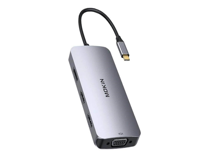 MOKiN HUB 8in1 USB-C VGA+2xHDMI (silver) USB-Hubs - USB 2.0 - 8 Anschlüsse - silber