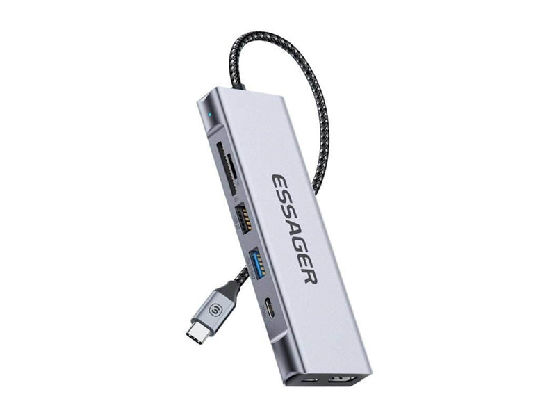 Essager Docking Station EHB08-QK0G-Z HDMI 2xUSB-A SD card TF card (gray) USB-Hubs - Grau