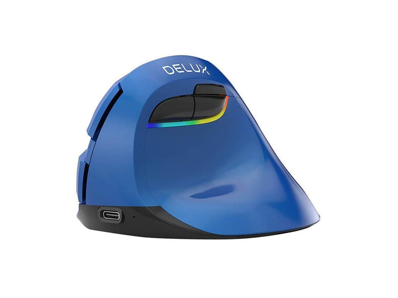 DeLUX Wireless Vertical Mouse M618Mini BT4.0 + 2.4Ghz 4000DPI RGB (blue) - Ergonomische Maus (Blau)