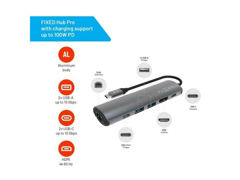 FIXED HubPro 6in1 Multiport USB-C Hub 4K/6OHz - Space Grey