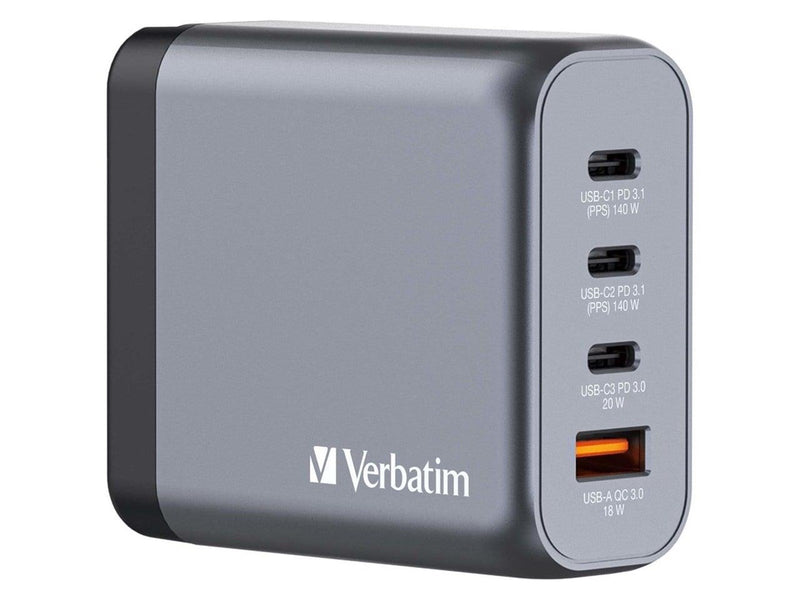 Verbatim power adapter - GaN - 3 x USB-C USB - 140 Watt