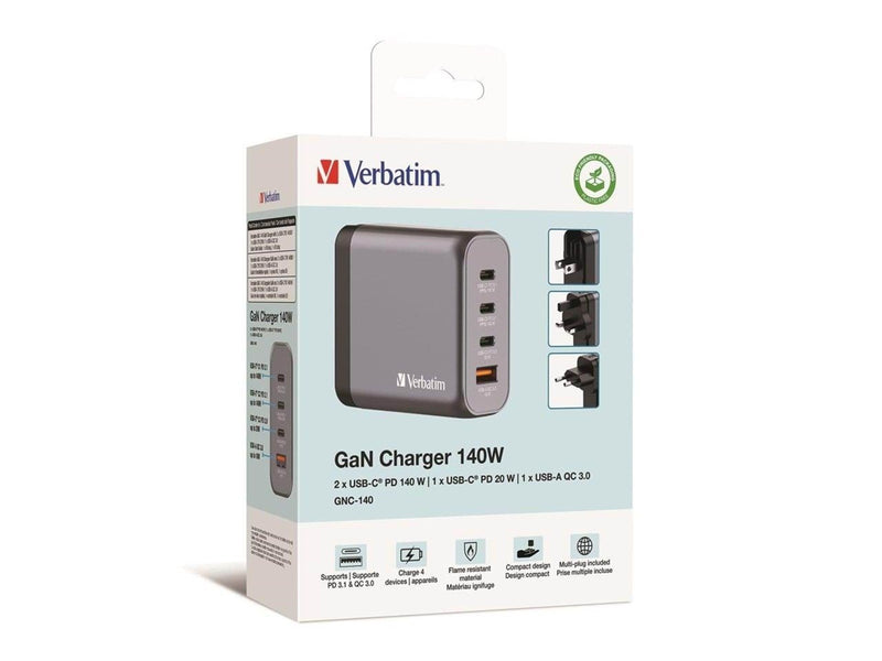 Verbatim power adapter - GaN - 3 x USB-C USB - 140 Watt
