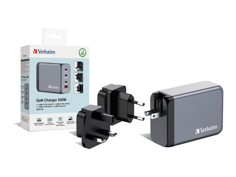 Verbatim power adapter - GaN - 3 x USB-C USB Type A - 240 Watt