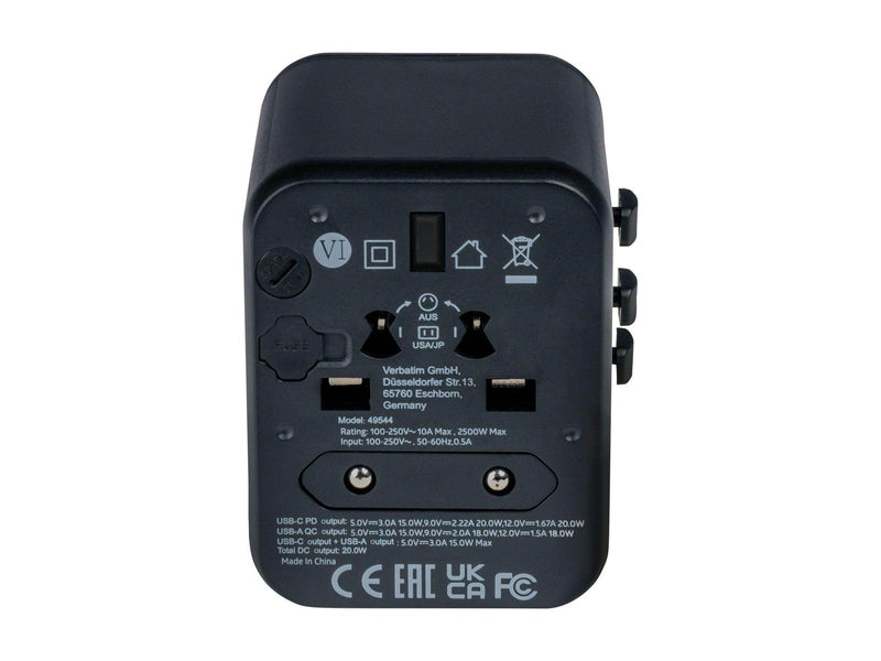 Verbatim UTA-02 power adapter - 24 pin USB-C USB BS 1362 - 20 Watt