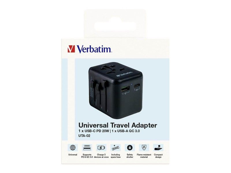 Verbatim UTA-02 power adapter - 24 pin USB-C USB BS 1362 - 20 Watt