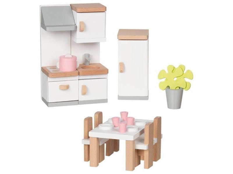 Goki Wooden Doll Furniture Kitchen 20 pieces.