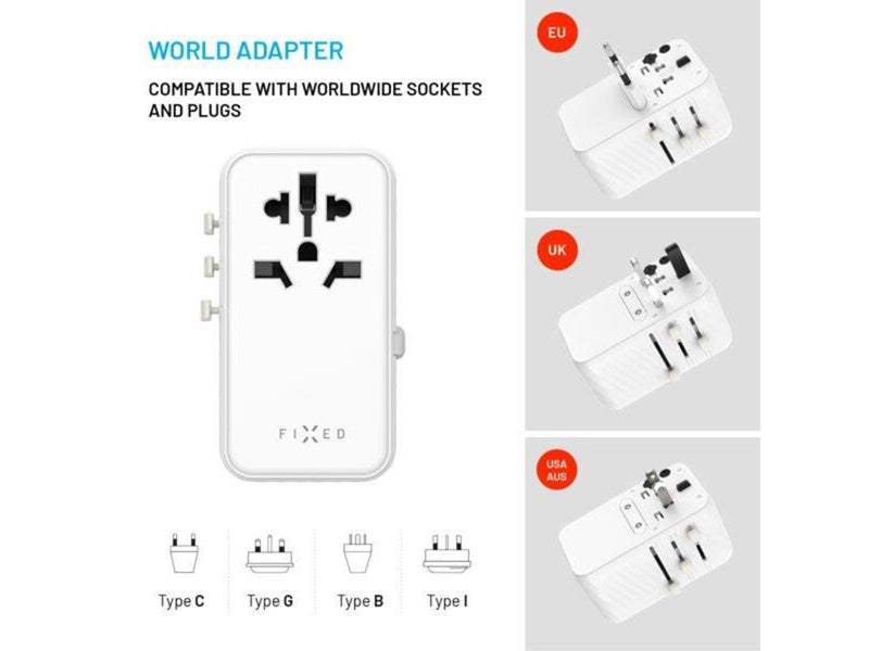 FIXED Travel Charger USB-C/USB-A 120W EU/UK/USA/AUS White