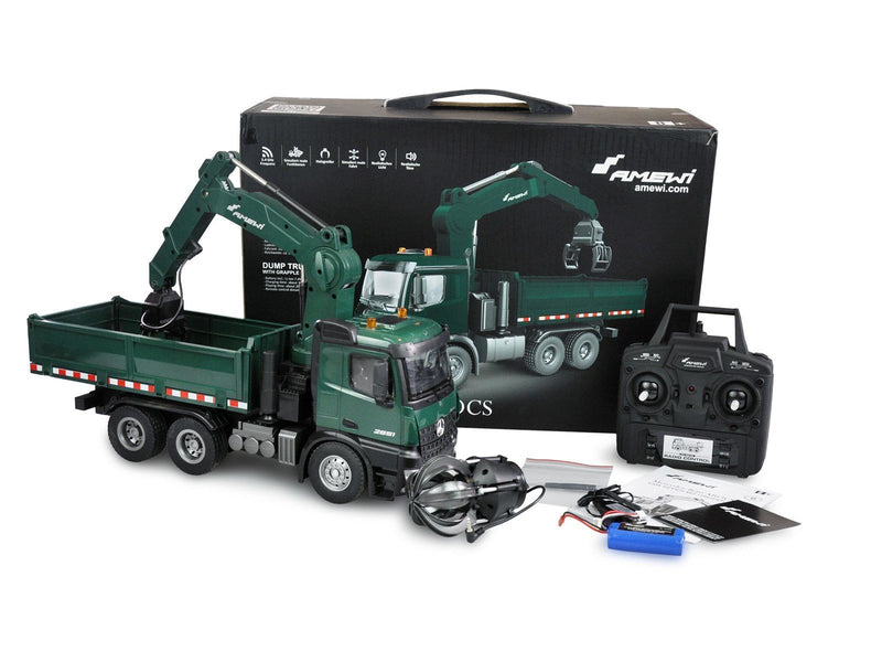 Amewi Mercedes-Benz Arocs Licensed Crane Lorry with Tipper RTR green
