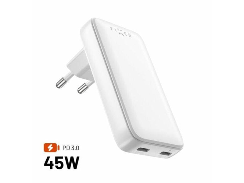 FIXED Slim GaN 90° Super Fast 2x USB-C charger 45W - White