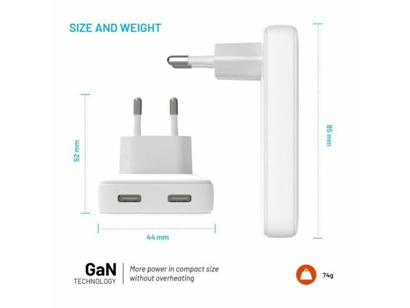 FIXED Slim GaN 90° Super Fast 2x USB-C charger 45W - White